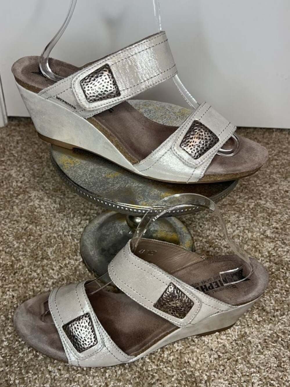 Mephisto Women's Metallic Silver Wedge Sandals Size 41